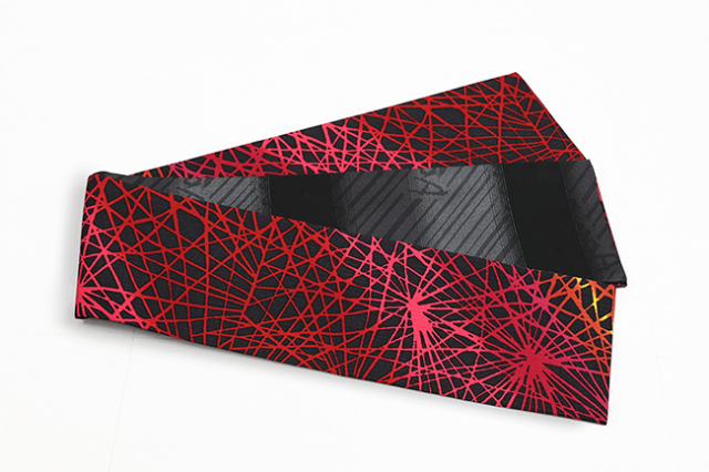 京都 青野工房 半幅帯 正絹 ハイブリッド染め 放射赤 1195