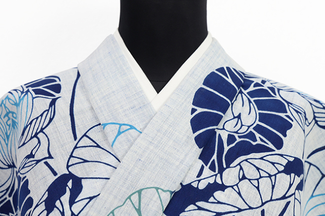 IKS COLLCTION 浴衣(ゆかた) 綿麻 睡蓮 青
