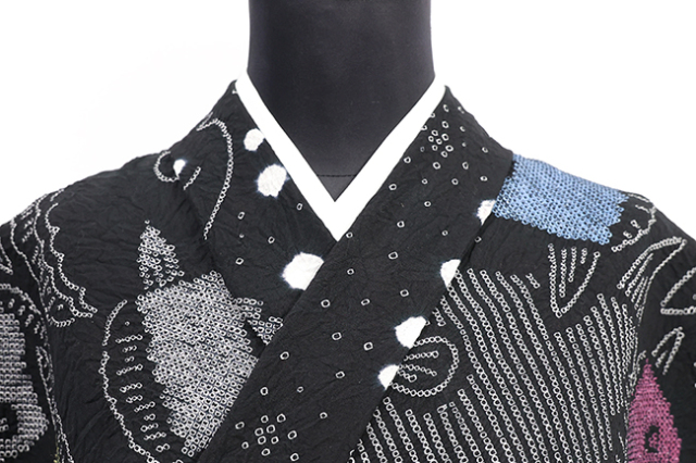 絞り染め 浴衣(ゆかた) 綿 マンボウ 黒