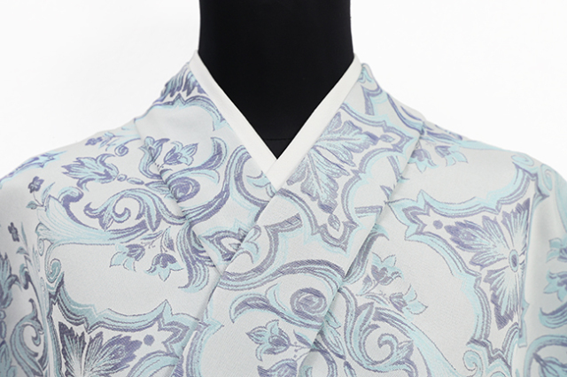 柴田織物 正絹 お召 先染 white porcelain 勿忘草色