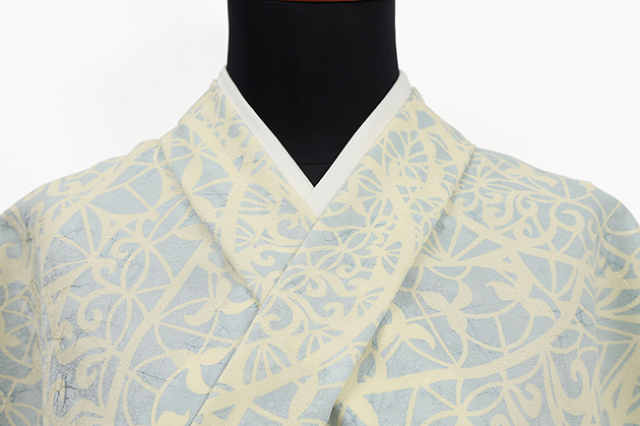 正絹 お召し ステンドグラス 水色