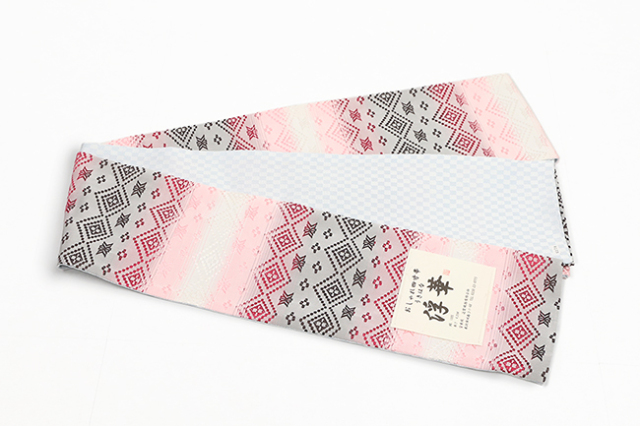 【11/7ライブショッピング紹介商品】米沢織 近賢織物 半幅帯 リバーシブル 浮華 赤×黒×白