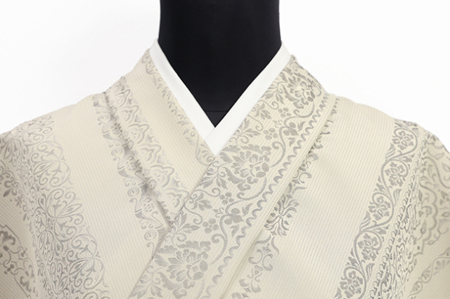 ワタマサ 洗える正絹 【お召し】 アラベスク アイボリー