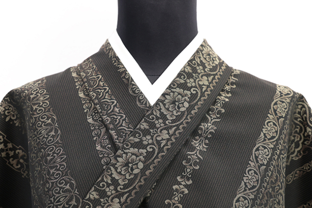 ワタマサ 洗える正絹 【お召し】 アラベスク 焦茶