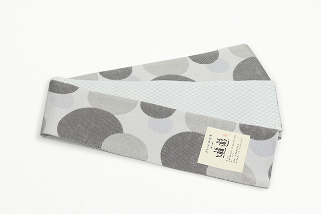 米沢織 近賢織物 半幅帯 おしゃれ四寸帯 遊遊 灰×濃灰