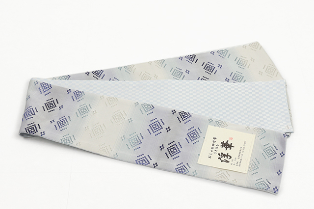 米沢織 近賢織物 半幅帯 リバーシブル 浮華 青紫