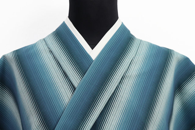 遠州木綿 木綿着物 遠州縞 水色系 ◇男女兼用◇