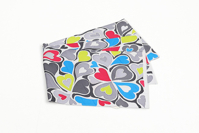 京都 青野工房 正絹 帯揚げ ろうけつ染め ハート 灰色