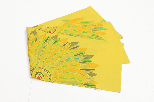 京都 青野工房 正絹 帯揚げ ろうけつ染め ひまわり 黄色