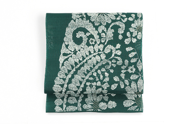 京都 多ち花 正絹 九寸名古屋帯 摺り友禅 生紬 単衣 夏帯 スペインレース