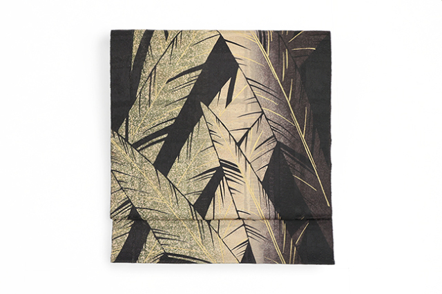 小室庵 正絹 九寸名古屋帯 芭蕉 黒×ベージュ