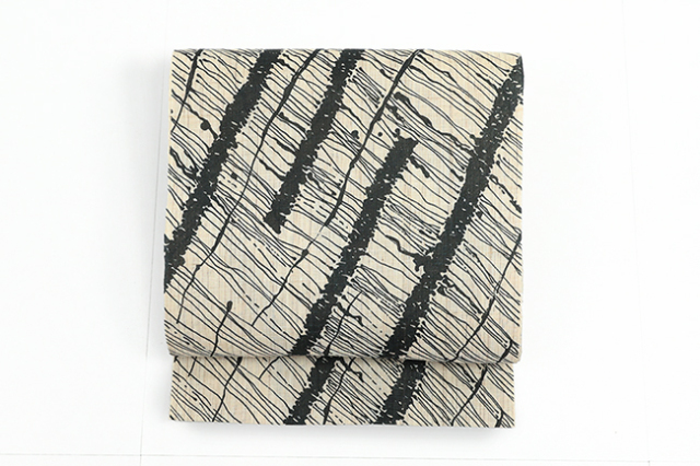 小室庵 綿麻 九寸名古屋帯 蝋纈紋 生成り