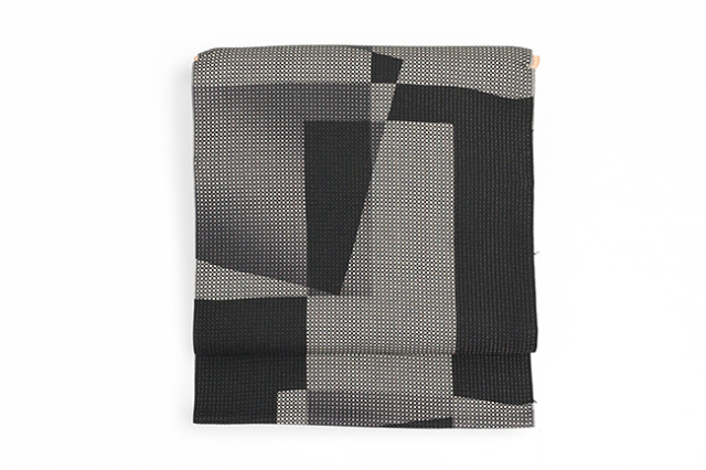 小室庵 正絹 九寸名古屋帯 角取り 黒×ベージュ