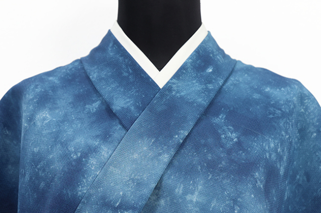 山勝染工 正絹 着物 ワタマサ ネビュラス 籠染め 青