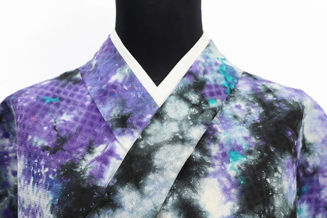 山勝染工 正絹 着物 薩摩花織 ネビュラス 籠染め 紫