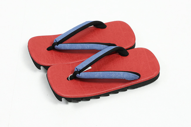 シャーク草履 男性用 赤合皮×青ペイズリー LLサイズ