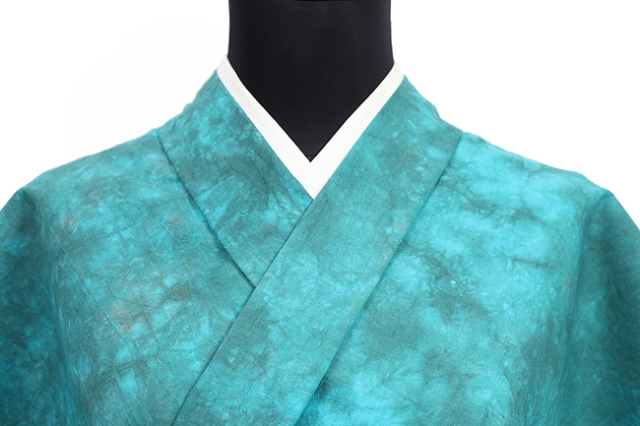 あづまやオリジナル 山勝染工 綿麻着物 三河綿麻 ネビュラス グレー×青