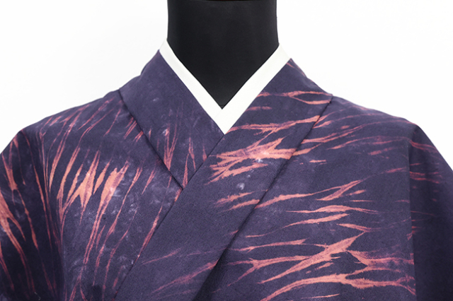 あづまやオリジナル 山勝染工 綿麻着物 三河綿麻 ネビュラス 紺×ピンク