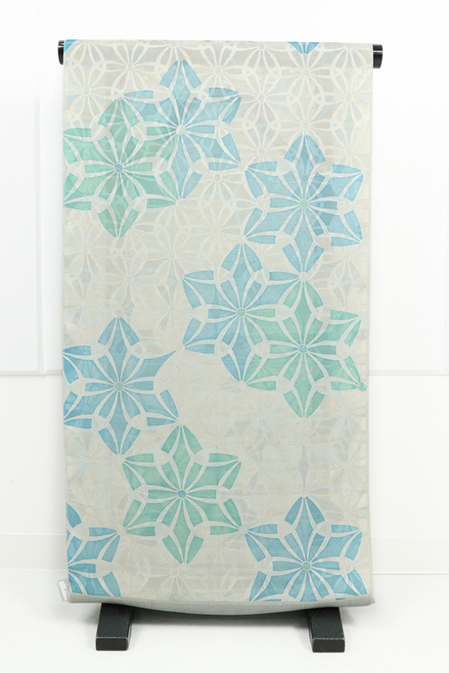 小室庵 正絹 紋紗 着物 夏小紋 羽織 手まり七宝 ベージュ×青緑