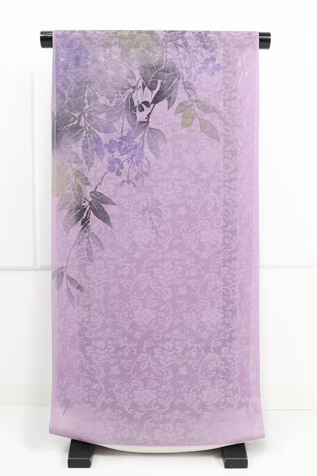 小室庵 正絹 夏着物 小紋 木の花 紬柄 紫