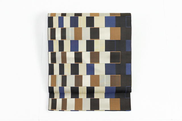 【価格はお問い合わせください】 西村織物 博多織 正絹 八寸名古屋帯 紋八寸 マラケシュ チェック  ブラウン