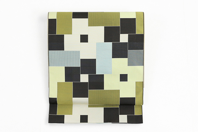 【価格はお問い合わせください】 西村織物 博多織 正絹 八寸名古屋帯 紋八寸 マラケシュ キャドラングル モスグリーン