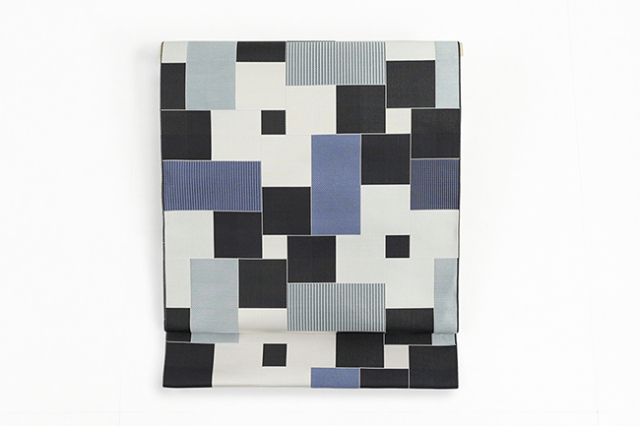 【価格はお問い合わせください】 西村織物 博多織 正絹 八寸名古屋帯 紋八寸 マラケシュ キャドラングル 青灰