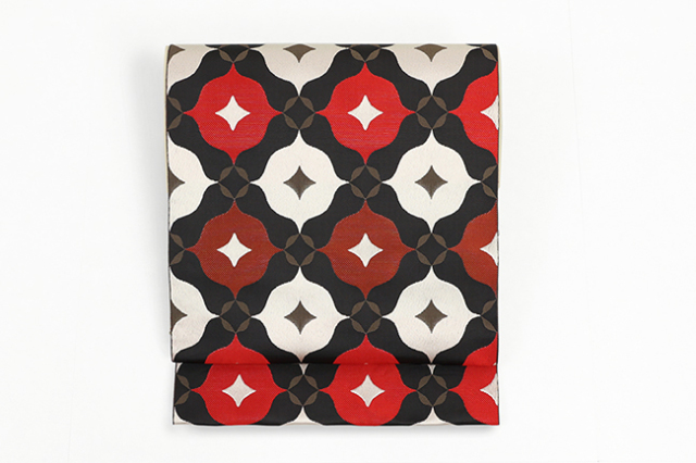 【価格はお問い合わせください】 西村織物 博多織 正絹 八寸名古屋帯 紋八寸 マラケシュ クロススター えんじ