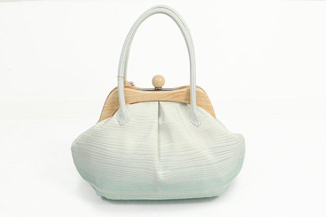 バッグ がま口ハンドバッグ 縞 白×青緑