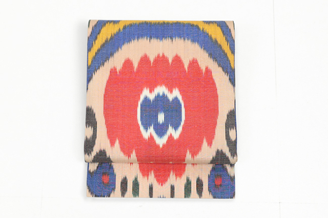 ウズベキスタン 九寸名古屋帯 正絹 お仕立て上がり品  絣 イカット ANO-38 マルチカラー