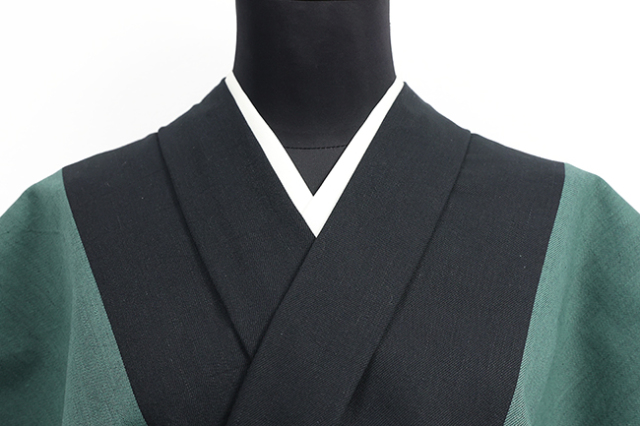 片貝木綿 木綿着物 紺仁工房 あやおり デニム 紺×緑