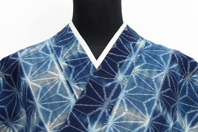 久留米絣 木綿着物 普段着きもの 麻の葉 青