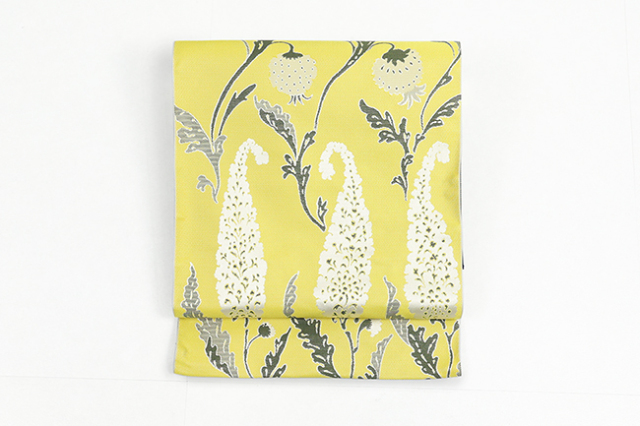 【価格はお問い合わせください】 西村織物 博多織 正絹 八寸名古屋帯 紋八寸 印花 生命の樹 黄色