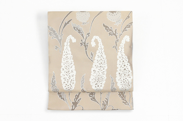 【価格はお問い合わせください】 西村織物 博多織 正絹 八寸名古屋帯 紋八寸 印花 生命の樹 ベージュ