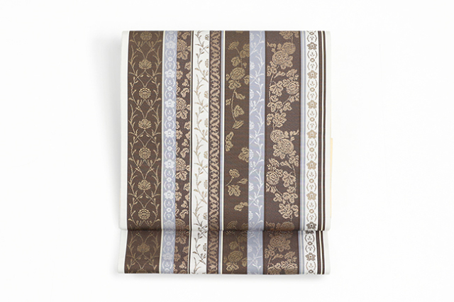 【価格はお問い合わせください】 西村織物 博多織 正絹 八寸名古屋帯 平八寸  什宝間道  陶菊 茶色