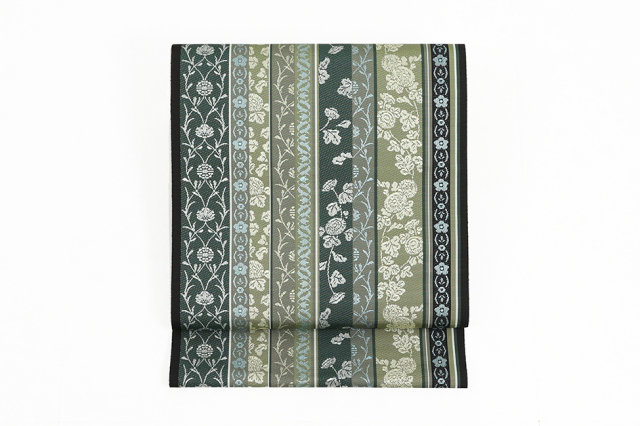 【価格はお問い合わせください】 西村織物 博多織 正絹 八寸名古屋帯 平八寸  什宝間道  陶菊 深緑系