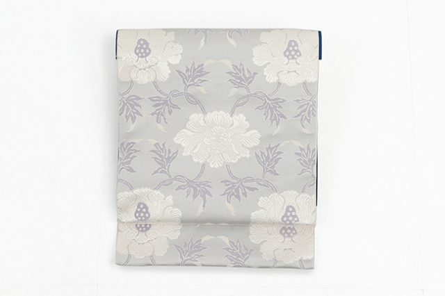 【価格はお問い合わせください】 西村織物 博多織 正絹 八寸名古屋帯 紋八寸  文花  牡丹唐草 薄紫