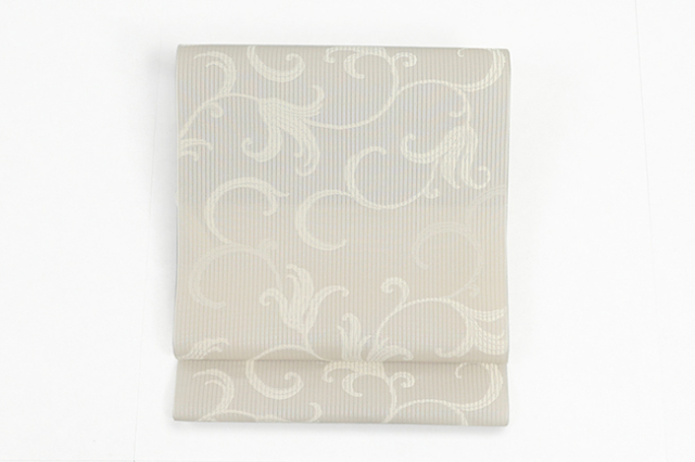 【価格はお問い合わせください】 西村織物 博多織 正絹 八寸名古屋帯 紋八寸  紋ひとえ  百合唐草 アイボリー