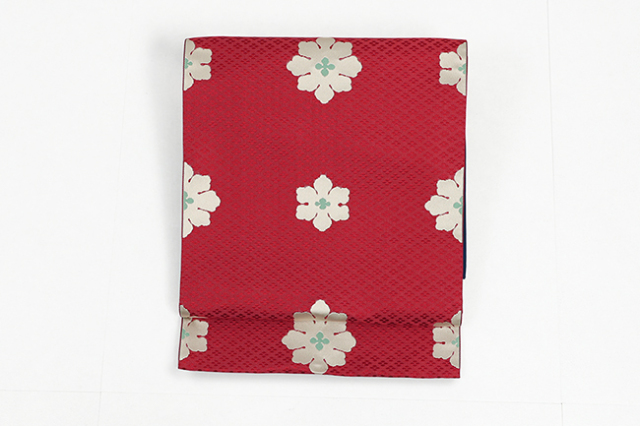 【価格はお問い合わせください】 西村織物 博多織 正絹 八寸名古屋帯 紋八寸  花むすび  くちなし 赤