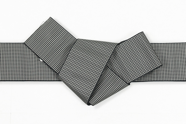 博多織 西村織物 正絹 角帯 悦 格子 灰色×濃紺