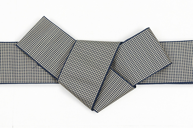 博多織 西村織物 正絹 角帯 悦 格子 ベージュ×紺