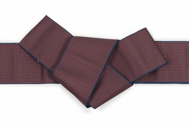 博多織 西村織物 正絹 角帯 悦 格子 えんじ×紺