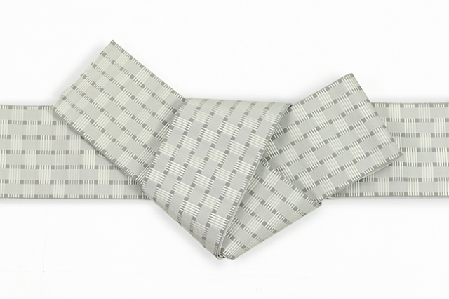 博多織 西村織物 正絹 角帯 段浮格子 網代 灰色