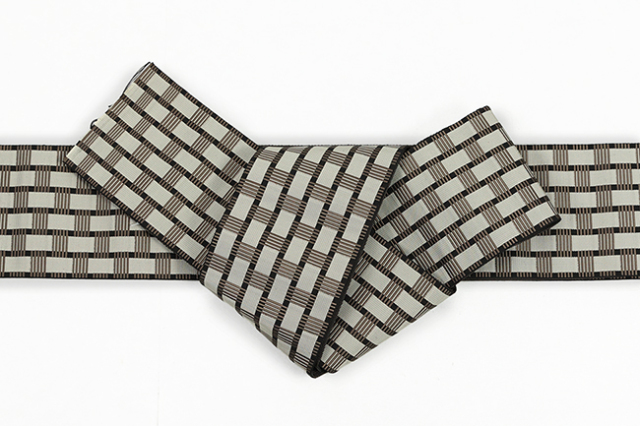 博多織 西村織物 正絹 角帯 段浮格子 網代 焦茶