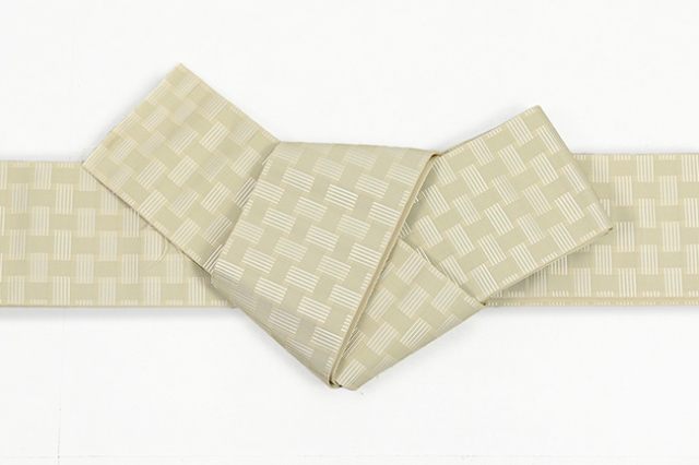 博多織 西村織物 正絹 角帯 段浮格子 網代 生成り