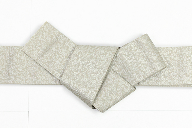 博多織 西村織物 正絹 角帯 織更紗 獅子雲文 ベージュ