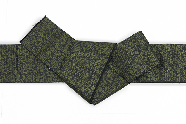 博多織 西村織物 正絹 角帯 織更紗 獅子雲文 黒×深緑