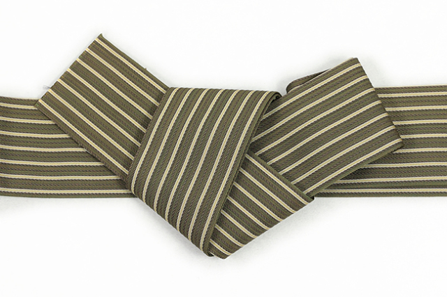 博多織 西村織物 正絹 角帯  麻絹  縞 カーキ