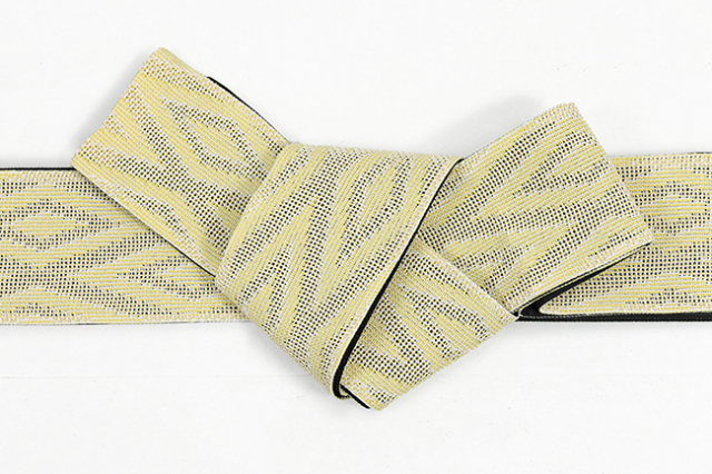 米沢織 近賢織物 角帯  菱紋様 薄黄色×黒