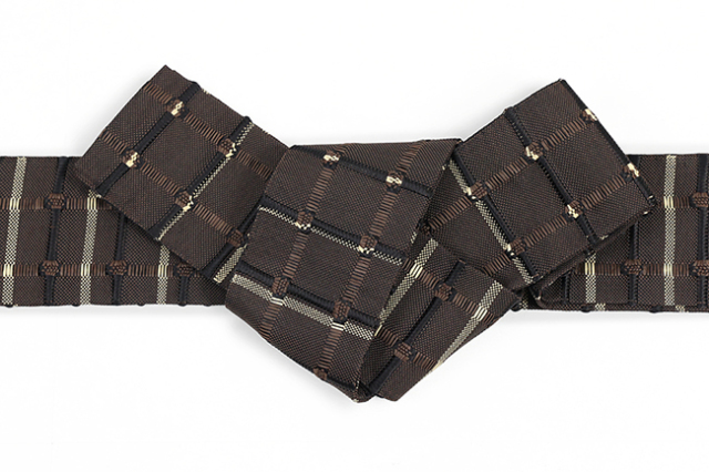 米沢織 近賢織物 角帯 和紙 紙格子 茶×ベージュ